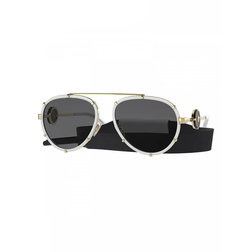 New Versace VE2232 147187 White and Gold Aviator Sunglasses Authentic